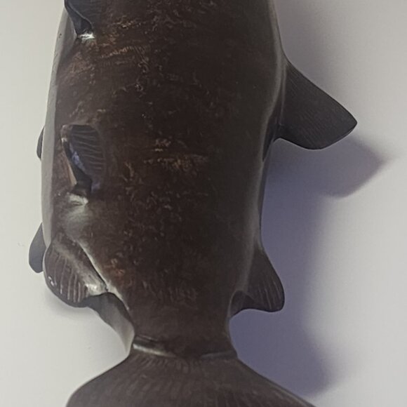 Great Signed Hardwood Ebony Salmon, Trout Fish Sculpture 13", Belielko? - Picture 5 of 7